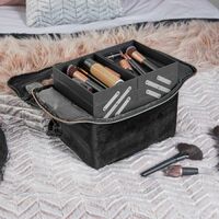BTFY Make Up Nail Art Beauty Cosmetics Bag Box Carry Vanity Organiser Case With Fold Out Trays, Handle & Shoulder Strap - Black Velvet