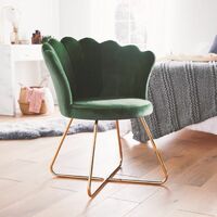 BTFY Green Velvet Chair – Accent Chair With Scallop Shell Petal Back & Gold Metal Legs – Seat for Bedroom, Dressing Table, Dining & Living Room, Home Office – Art Deco Vintage Style