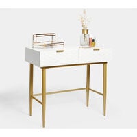 BTFY White & Gold Dressing Table with 2 drawers – Honeycomb Design, Vanity Table, Desk, Make up table, Vanity Desk with Gold Metal Legs, for Bedroom, Living Room, Office