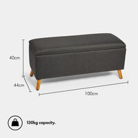 VonHaus Storage Ottoman - Dark Grey Charcoal Fabric End of Bed Bench - Multipurpose Pouffe - Wide Long Toy Box, Bedding, Shoe Storage Chest & Footrest Seat for Bedroom, Lounge, Living Room & Hallway