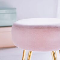 BTFY Pink Velvet Stool – Round Dressing Table Stool with Gold Hairpin Legs – Upholstered Footstool Footrest, Cushioned Vanity Seat Chair for Bedroom, Living Room, Home Office, Fitting Room