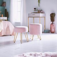 BTFY Pink Velvet Stool – Round Dressing Table Stool with Gold Hairpin Legs – Upholstered Footstool Footrest, Cushioned Vanity Seat Chair for Bedroom, Living Room, Home Office, Fitting Room