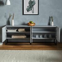VonHaus Grey TV Unit - Large TV Stand Cabinet with 4 Doors & Black Metal Frame, Modern TV Stand Unit with Storage for Living Room, Media Unit, Entertainment Unit Sideboard