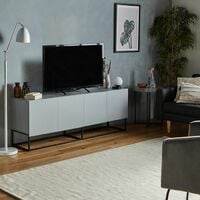 VonHaus Grey TV Unit - Large TV Stand Cabinet with 4 Doors & Black Metal Frame, Modern TV Stand Unit with Storage for Living Room, Media Unit, Entertainment Unit Sideboard