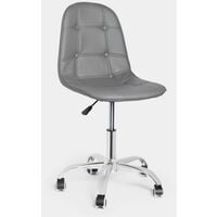 VonHaus Grey Desk Chair – Adjustable Home Office Chair with Wheels, Grey Button-Detail Faux Leather Computer Chair, Swivel Chair with Back Support