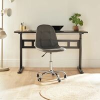 VonHaus Grey Desk Chair – Adjustable Home Office Chair with Wheels, Grey Button-Detail Faux Leather Computer Chair, Swivel Chair with Back Support