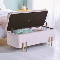 BTFY Storage Ottoman – Pink Velvet End of Bed Bench With Gold Metal Legs - Window Seat Chest for Bedroom, Hallway, Living Room & Lounge - Footstool, Pouffe, Chaise Longue for Shoe & Bedding Storage