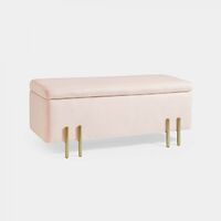 BTFY Storage Ottoman – Pink Velvet End of Bed Bench With Gold Metal Legs - Window Seat Chest for Bedroom, Hallway, Living Room & Lounge - Footstool, Pouffe, Chaise Longue for Shoe & Bedding Storage