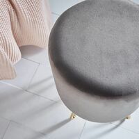 BTFY Grey Velvet Stool – Round Dressing Table Stool with Gold Hairpin Legs – Large Footstool Pouffe - Vanity Seat Chair - Cushioned & Upholstered Footrest for Bedroom, Living Room - H45cm x D35cm