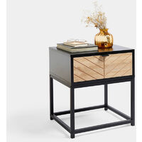 VonHaus Dalton Side Table - Modern, Classic End Table with 1 Spacious Storage Drawer & Black Frame - Trendy Industrial Bedside Drawers with Metal Legs - Cabinet for Bedroom, Living Room & Lounge