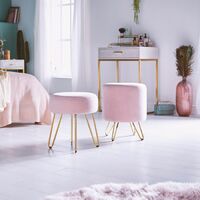 BTFY Pink Velvet Stool – Round Dressing Table Stool with Gold Hairpin Legs – Large Footstool Pouffe - Vanity Seat Chair - Cushioned & Upholstered Footrest for Bedroom, Living Room, Fitting Room