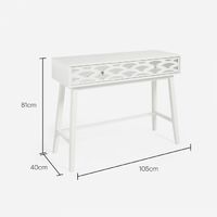 BTFY Mirrored Dressing Table – White Vanity Table Desk – Console Table With Large Drawer, Art Deco Style Mirror Detailing & Clear Crystal Effect Handles – Luxe Storage For Bedroom & Home Office