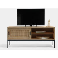 VonHaus TV Unit Rattan Design with Sliding Door, Shelf & 2 Internal Compartments, Media Centre Cabinet Storage Unit Console for 50 Inch TV - Bedroom & Living Room Wicker Television Stand & Sideboard