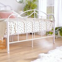 BTFY Double Bed Frame – Solid Metal Frame with Strong Metal Slats & Under Bed Storage Space – White Ornate Vintage Floral Design – Bedroom Furniture For Kids, Teenagers, Adults