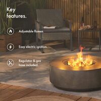 VonHaus Gas Fire Pit – Round Circular Firepit for Outdoor, Garden, Patio – MgO Material with Cover, Regulator, Hose, Carry Handles, Adjustable Flame Settings – Compatible with Propane – Faux Concrete