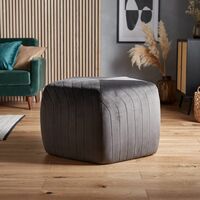 Spinningfield Grey Footstool – Dark Grey Velvet Stool, Footrest Pouffe Ottoman & Coffee Table Seat – Vintage Inspired Footstool for Lounge, Living & Bedroom - Stylish Modern Linear Pleated Design