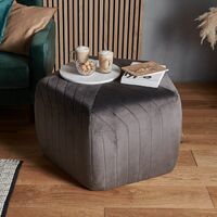 Spinningfield Grey Footstool – Dark Grey Velvet Stool, Footrest Pouffe Ottoman & Coffee Table Seat – Vintage Inspired Footstool for Lounge, Living & Bedroom - Stylish Modern Linear Pleated Design