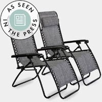 VonHaus Set of 2 Premium Heavy Duty Textoline Zero Gravity Chair - Outdoor Folding & Reclining Sun Lounger with Head Pillow - Made from Steel Frame for Patio, Conservatory or Deck Chair