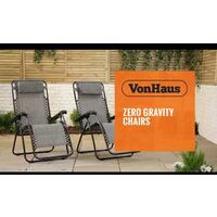 VonHaus Set of 2 Premium Heavy Duty Textoline Zero Gravity Chair - Outdoor Folding & Reclining Sun Lounger with Head Pillow - Made from Steel Frame for Patio, Conservatory or Deck Chair