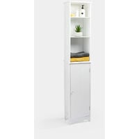 VonHaus Tall Bathroom Cabinet - White Tallboy Storage Unit w/ Cupboard & 6 Shelves - Freestanding Slim Bathroom Cabinet - Wooden Bathroom Furniture - Water Resistant Paint