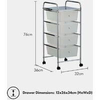 VonHaus 4 Drawer Plastic Storage Trolley, Multipurpose Storage Drawer Rolling Cart, Unit for Home Office Stationery Organisation, Salon, Make-up, Hairdressing, Beauty - Mobile Design with 4 Tier Shelving and Castor Wheels – White