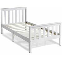 VonHaus Bed Frame – White Wooden Pine Bed With Solid Slatted Base – Sturdy Bedstead With Under Bed Storage Space - Bedroom Furniture For Kids, Children, Teenagers, Adults (Single)