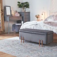 BTFY Storage Footstool Ottoman Bench Pouffe Chaise Longue, Bed End Window Seat For Bedroom, Hallway - Grey Velvet With Rose Gold Legs