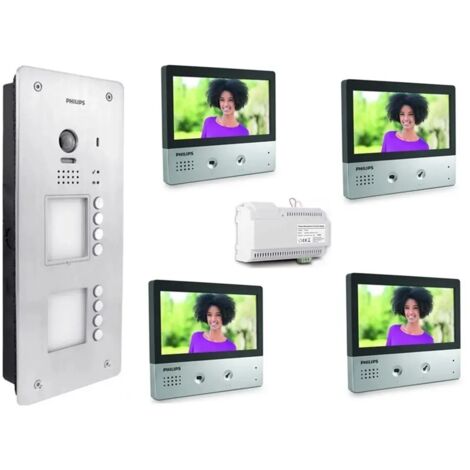 KIT VIDEOCITOFONO 4 FAMIGLIE PHILIPS 2 FILI A COLORI VIVAVOCE 7 POLLICI