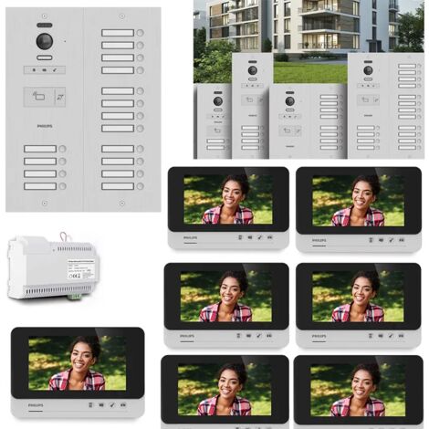 KIT VIDEOCITOFONO 16 FAMIGLIE PHILIPS WELCOMEHIVE 2 FILI A COLORI 7 POLLICI