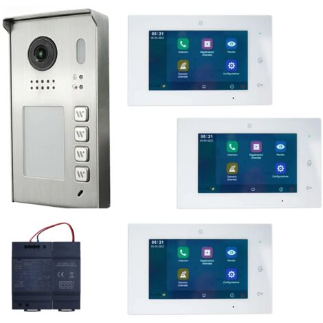 Kit Videocitofono Trifamiliare WiFi Full Duplex Ipertronic - Per 3 Famiglie con Registrazione HD