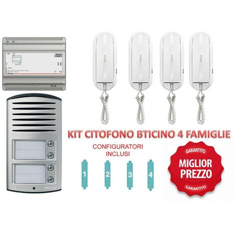 kit citofono Bticino 4 Famiglie 2 fili SPRINT cornette 344232 completo quadrifamiliare