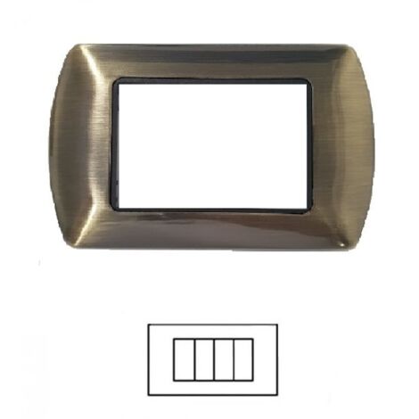 Placca 4 Posti BRONZO SPAZZOLATO LIVING International Compatibile in Acciaio