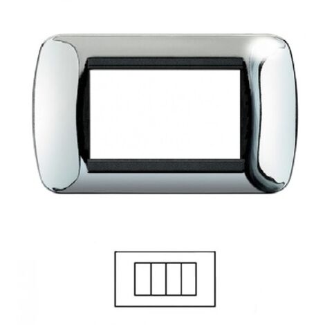 Placca 4 Posti Argento Lucido Living International Compatibile in Acciaio - TOT