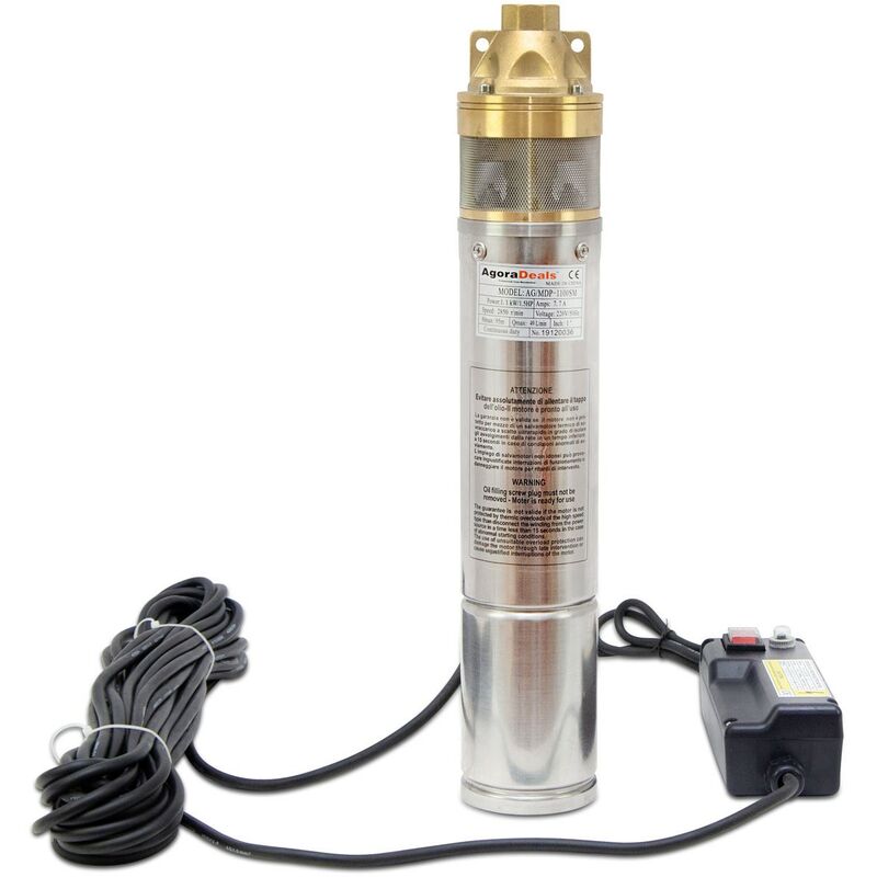 Grandmaster Bomba De agua sumergible para pozo profundo 1100w1.5cv 2.94m3h acero inoxidable 40m cable 20m 2850rpm ip68 2