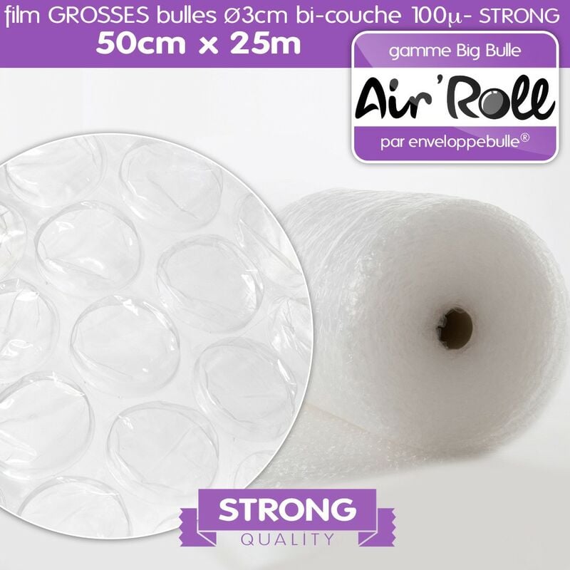 Lot de 1 Rouleau de film GROSSES BULLES d'air 50cm x 25m