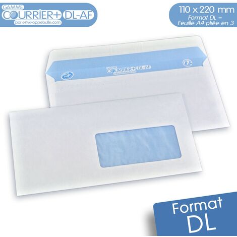 Lot de 1000 Enveloppes blanches DL avec FENRE - gamme Courrier+