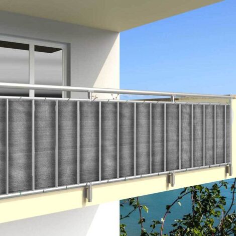 Brise-vue balcon 0,75m x 6m – Résistant aux intempéries – Coloris gris clair – Avec œillets et cordon de fixation – Outiror (1/5)