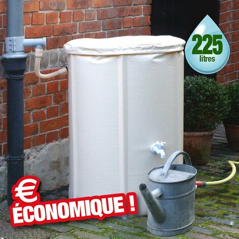 Récupérateur d'eau de pluie 225 litres – Couvercle souple – 2 robinets – PVC souple fibré – Hauteur 79cm, diamètre 60cm – Astuceo