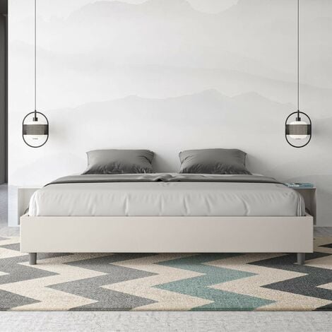 Letto piazza e mezza Dbamb, Letto contenitore con rivestimento in tessuto,  100% Made in Italy, Apertura frontale, con materasso Cm 120x190 incluso,  Bianco