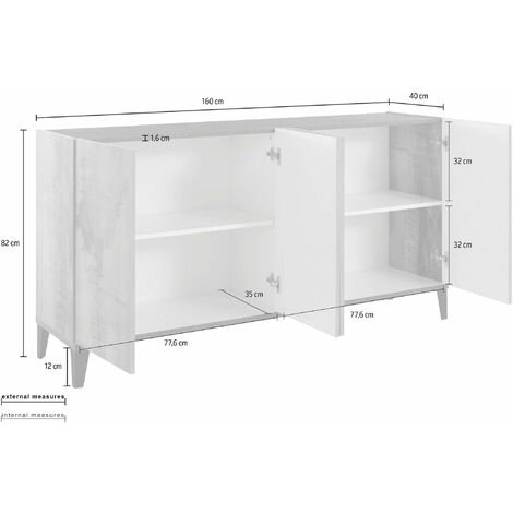 Madia Per Soggiorno Moderna made in Italy 120x40x82 - SUNRISE - bianco  lucido/ardesia