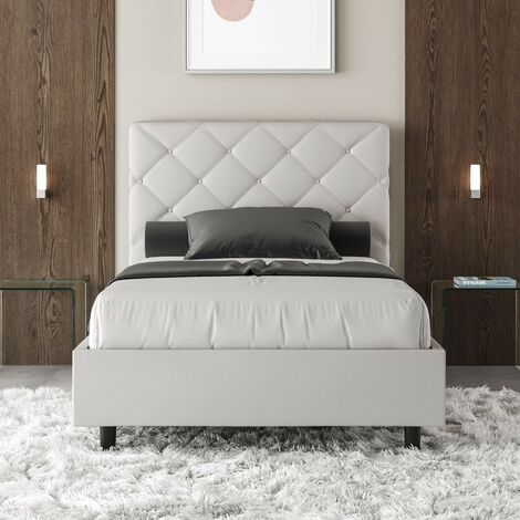 Letto piazza e mezza Dbamb, Letto contenitore con rivestimento in tessuto,  100% Made in Italy, Apertura frontale, con materasso Cm 120x190 incluso,  Bianco