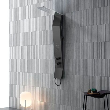 Distribain – Colonne de douche hydromassante – Aluminium noir brossé – Dôme de pluie chromé – 1 jet intégré – Dimensions 220 x 1400 mm - GA003