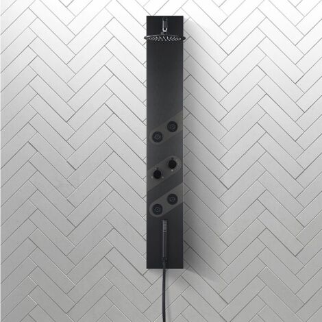 Distribain – Colonne de douche hydromassante 4 jets – Acier inoxydable noir mat – Dôme de pluie – Douchette cylindrique – Mitigeur inclus - GS011 (1/3)