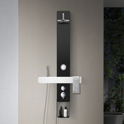 Distribain – Colonne de douche hydromassante – Verre trempé noir – 1 jet hydromassant – Mitigeur chaud/froid – Dimensions 220 x 1500 mm - GA006-2