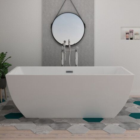 Distribain – Baignoire îlot Luciana 170 cm – Acrylique blanc – Double-paroi isolante – Trop plein inclus – Châssis en acier galvanisé
