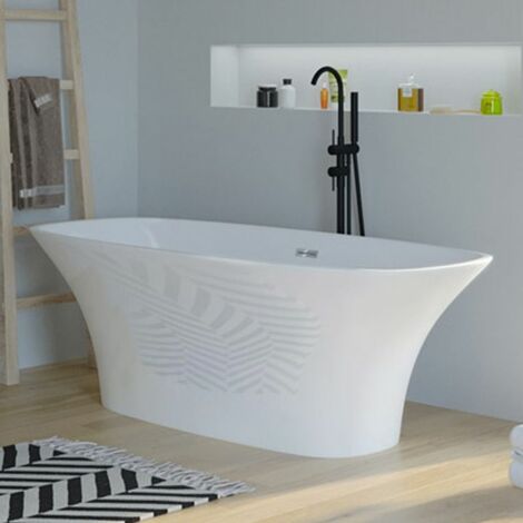 Distribain – Baignoire îlot Lizarra 170x80 cm – Acrylique blanc mat – Baignoire monobloc avec châssis acier – Antidérapante et résistante aux moisissures