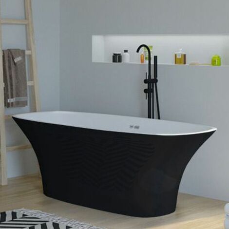 Distribain – Baignoire îlot noire 170x80x58 cm – Acrylique brillant – Forme ovale incurvée pour confort – Trop-plein central