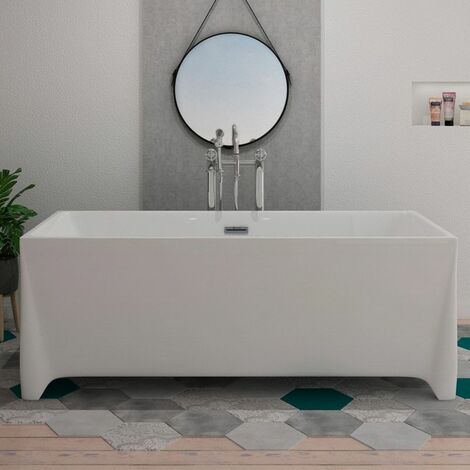 Distribain – Baignoire îlot Frontera 170 cm – Acrylique blanc brillant – Monobloc avec pieds réglables – Parois inclinées pour confort optimal