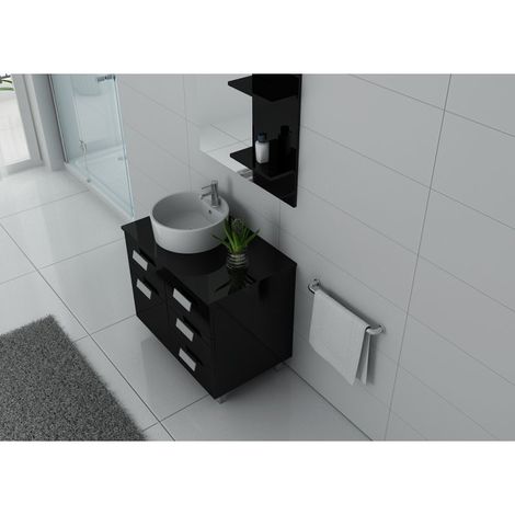 Ensemble BUENO NOIR LAQUE salle de bain L80 avec 1 colonne basse