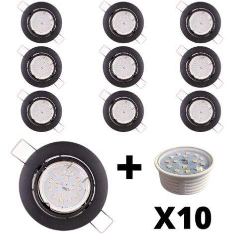10 Spots Led encastrables extra plats dimmables noirs mat équipés LED 5W  2700K.